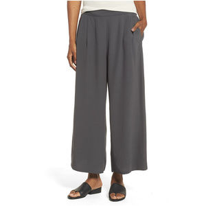 Brown Tencel Viscose Crepe Wide Cropped Pants 1X